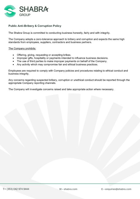 Shabra Group Anti-Bribery and Corruption Policy document